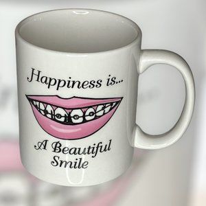 Happiness Is A Beautiful Smile Coffee Mug Cup Dentist Add novelty Funny Braces